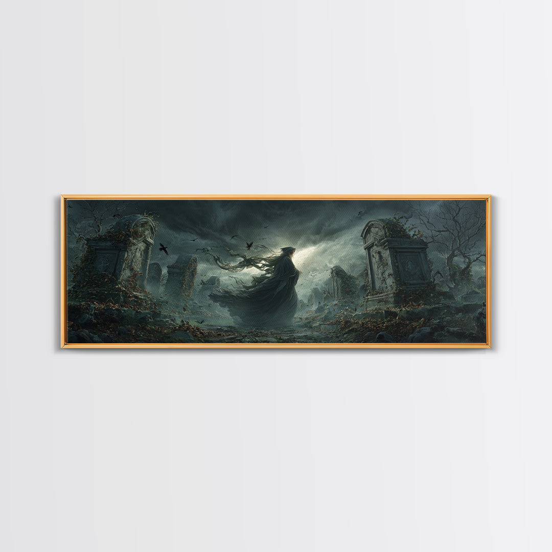 The Stone-Circle Spirit, Extra Wide Wall Art, Macabre Wall Art, Framed Canvas Print, Halloween Wall Decor, Gothic Home Decor