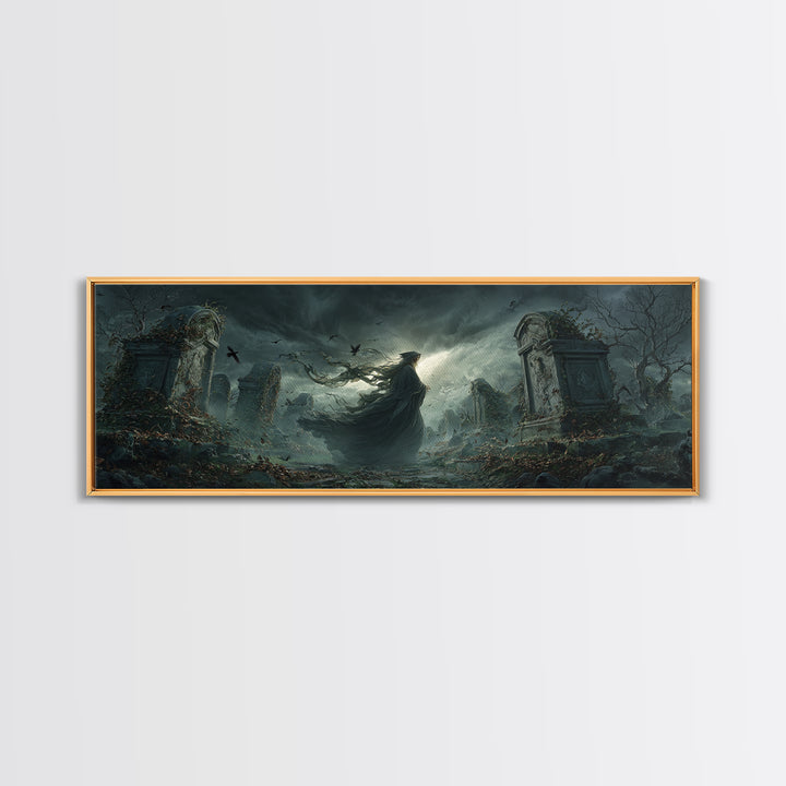 The Stone-Circle Spirit, Extra Wide Wall Art, Macabre Wall Art, Framed Canvas Print, Halloween Wall Decor, Gothic Home Decor
