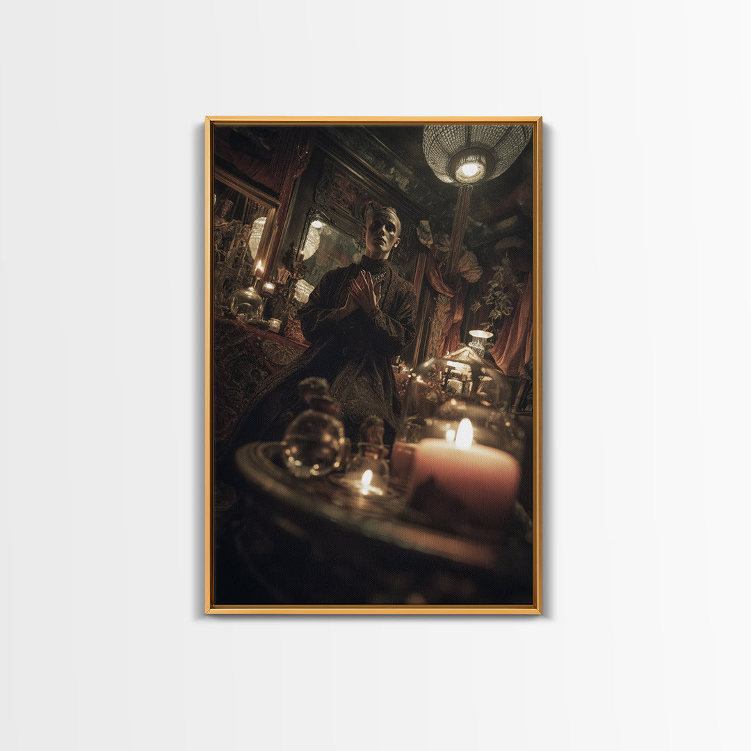 The Cave Oracle, Vertical Wall Art, Macabre Wall Art, Framed Canvas Print, Halloween Wall Decor, Gothic Home Decor, Spooky Wall Decor