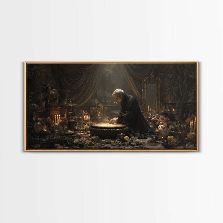 The Cave Oracle, Wide Panoramic Art, Haunted Gothic Art, Framed Canvas Print, Halloween Wall Decor, Gothic Home Decor