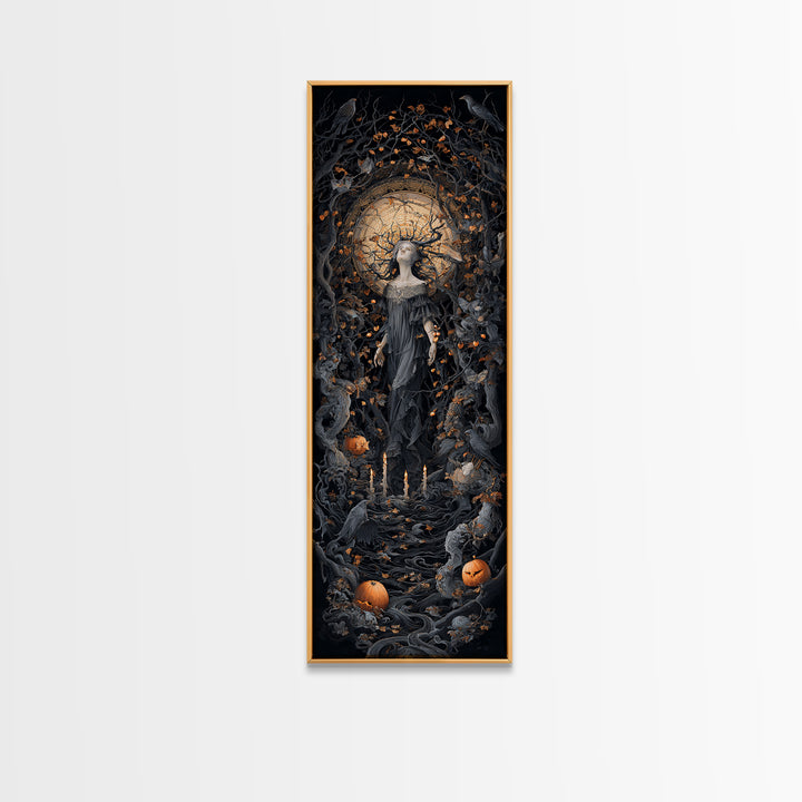 The Orchard Hag, Tall Narrow Wall Art, Macabre Wall Art, Framed Canvas Print, Halloween Wall Decor, Gothic Home Decor, Spooky Wall Decor
