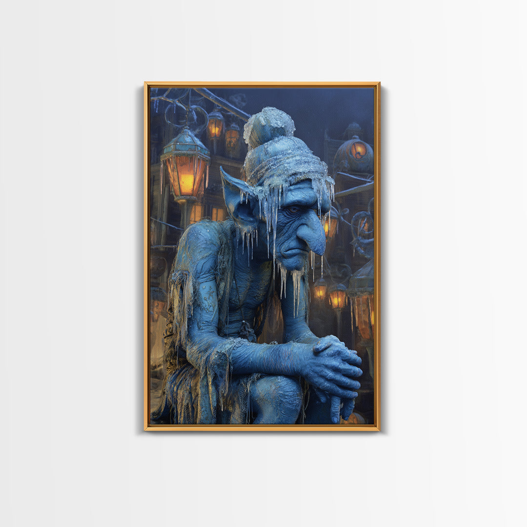 The Frost Goblin, Vertical Wall Art, Gothic Horror Wall Art, Framed Canvas Print, Halloween Wall Decor, Gothic Home Decor