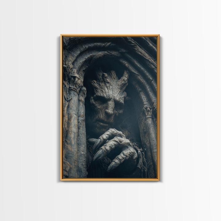 The Hollow-Tree Monster, Vertical Wall Art, Spooky Home Decor, Canvas Print, Halloween Wall Decor, Gothic Home Decor, Macabre Wall Art