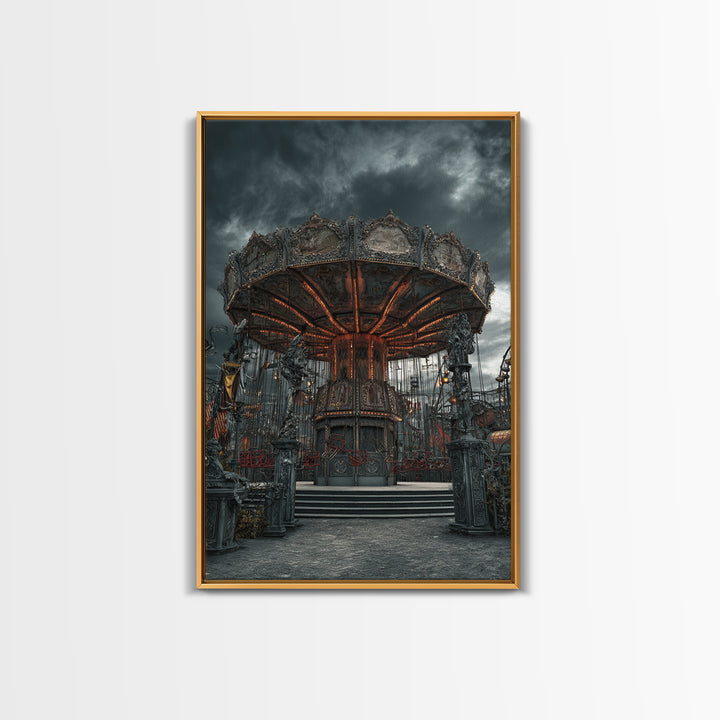 The Abandoned Carnival, Vertical Wall Art, Macabre Wall Art, Framed Canvas Print, Halloween Wall Decor, Gothic Home Decor