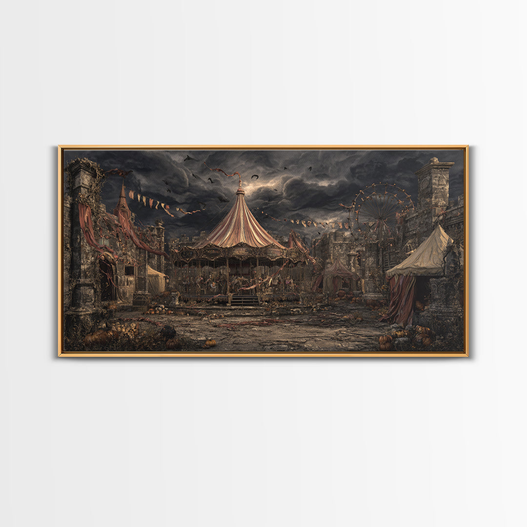 The Abandoned Carnival, Wide Panoramic Art, Macabre Wall Art, Framed Canvas Print, Halloween Wall Decor, Gothic Home Decor, Horror Wall Art