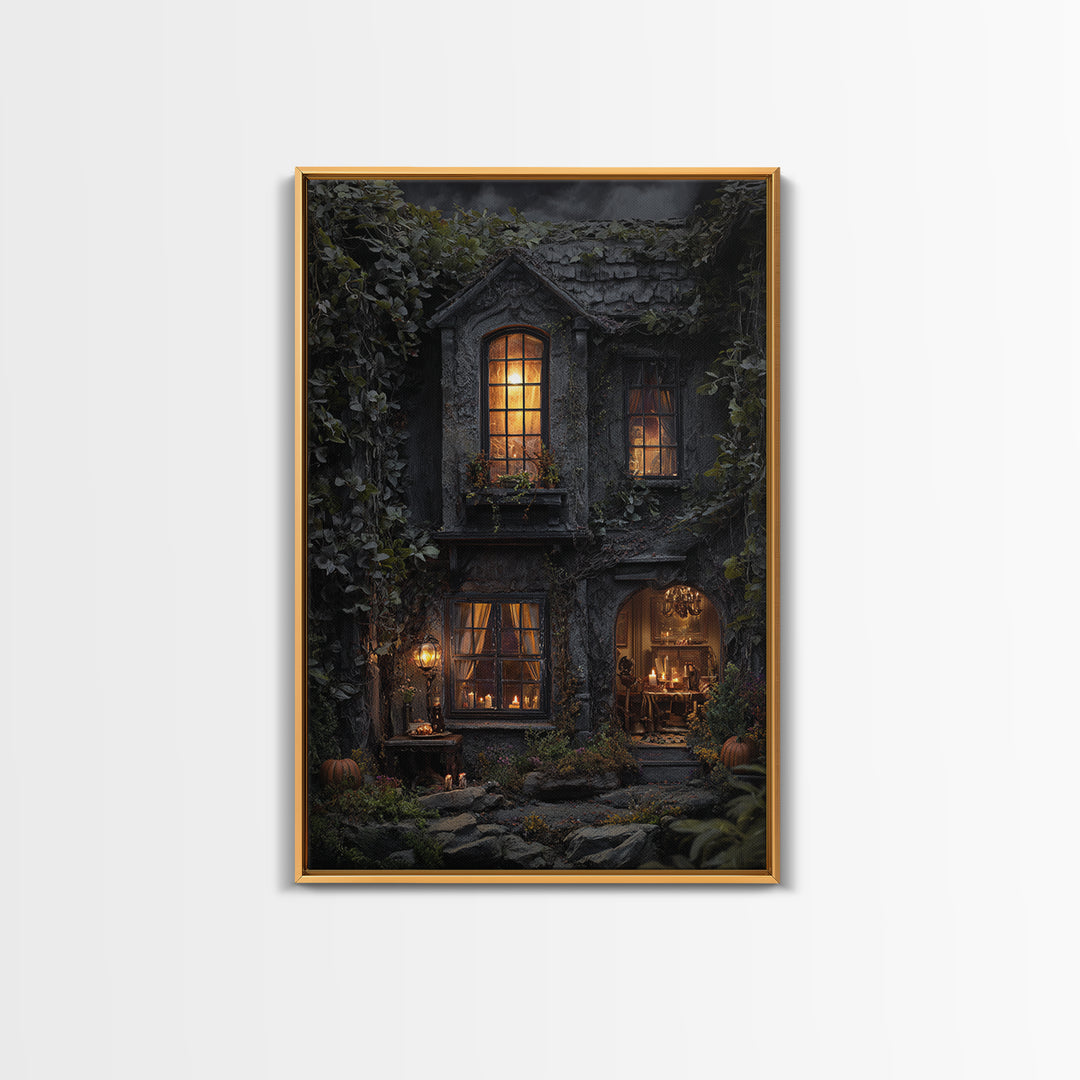 The Haunted Manor, Vertical Wall Art, Haunted Gothic Art, Framed Canvas Print, Halloween Wall Decor, Gothic Home Decor, Statement Wall Art