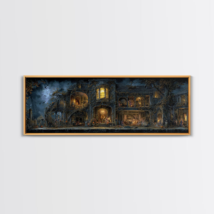 The Haunted Manor, Extra Wide Wall Art, Gothic Horror Wall Art, Framed Canvas Print, Halloween Wall Decor, Gothic Home Decor