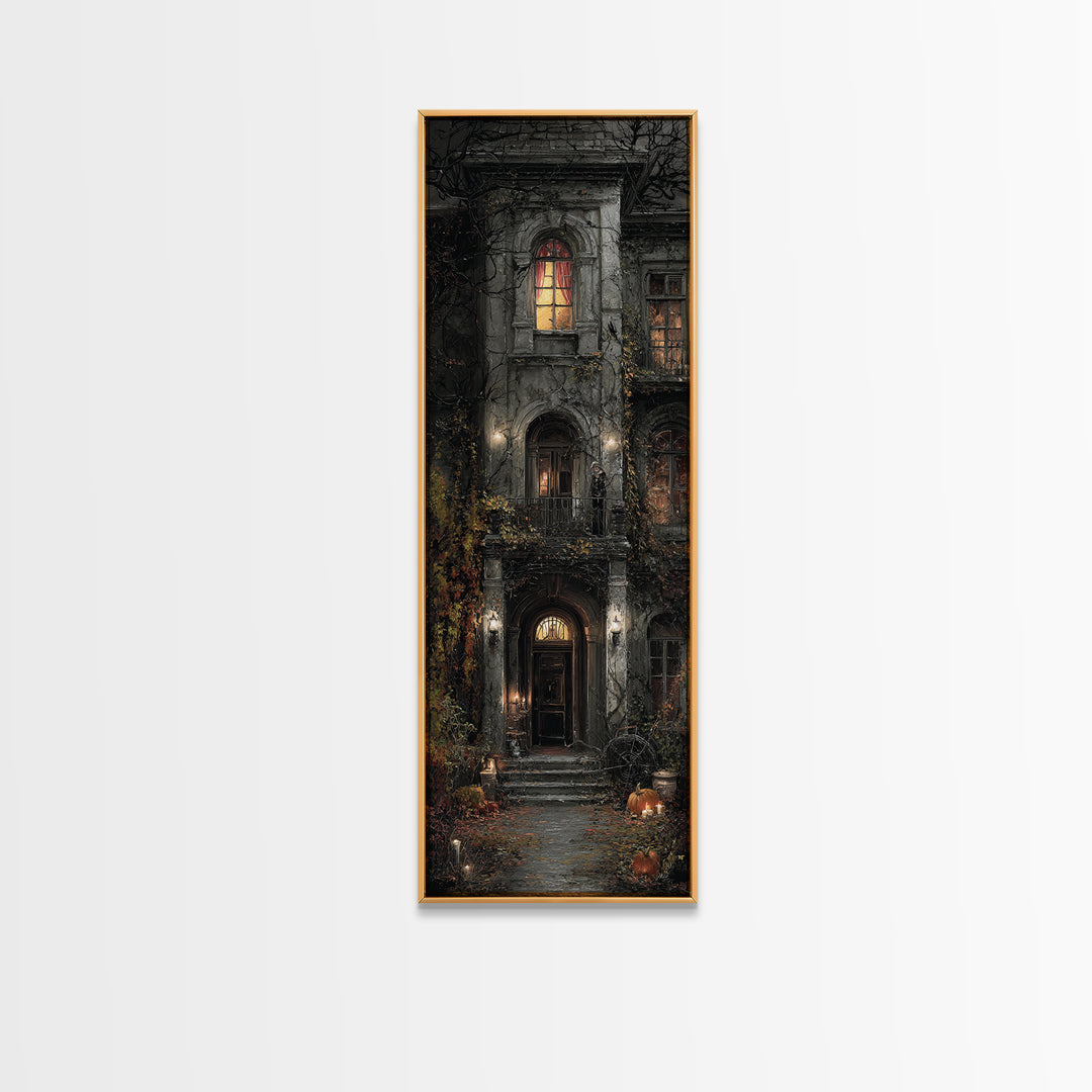 The Haunted Manor, Tall Narrow Wall Art, Gothic Horror Wall Art, Framed Canvas Print, Halloween Wall Decor, Gothic Home Decor