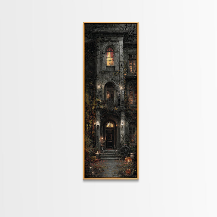 The Haunted Manor, Tall Narrow Wall Art, Gothic Horror Wall Art, Framed Canvas Print, Halloween Wall Decor, Gothic Home Decor