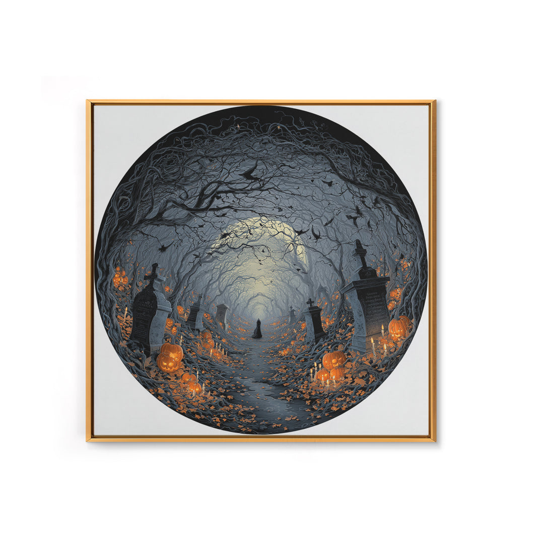 The Moonlit Cemetery, Square Wall Art, Haunted Gothic Art, Framed Canvas Print, Halloween Wall Decor, Gothic Home Decor, Horror Wall Art