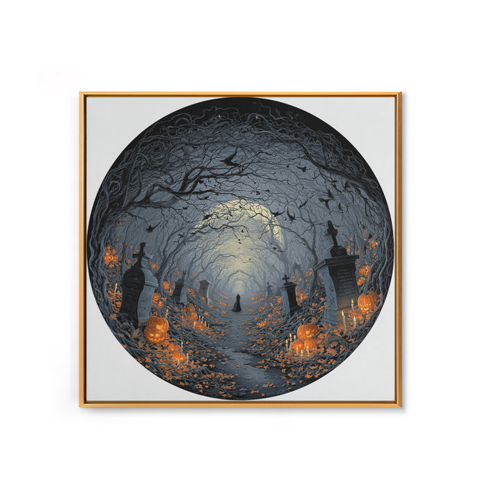 The Moonlit Cemetery, Square Wall Art, Haunted Gothic Art, Framed Canvas Print, Halloween Wall Decor, Gothic Home Decor, Horror Wall Art