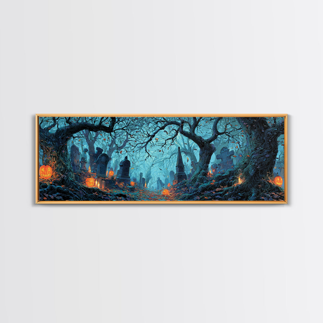 The Moonlit Cemetery, Extra Wide Wall Art, Dark Fantasy Wall Art, Canvas Print, Halloween Wall Decor, Gothic Home Decor, Spooky Wall Decor