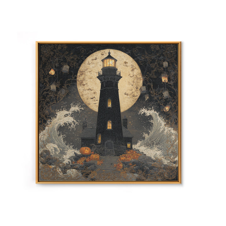 The Cursed Lighthouse, Square Wall Art, Haunted Gothic Art, Framed Canvas Print, Halloween Wall Decor, Gothic Home Decor, Dark Fantasy Art