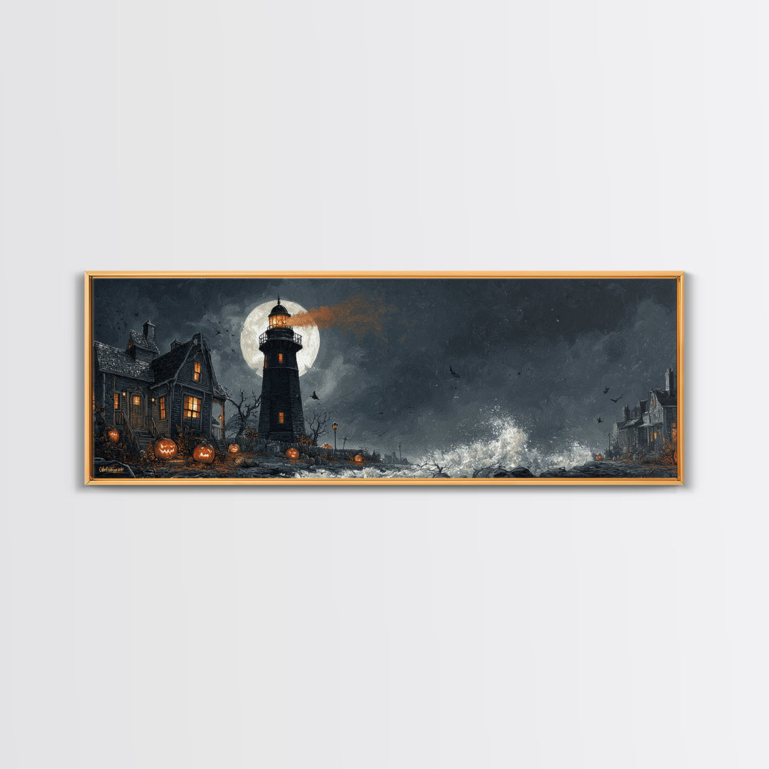 The Cursed Lighthouse, Extra Wide Wall Art, Macabre Wall Art, Framed Canvas Print, Halloween Wall Decor, Gothic Home Decor