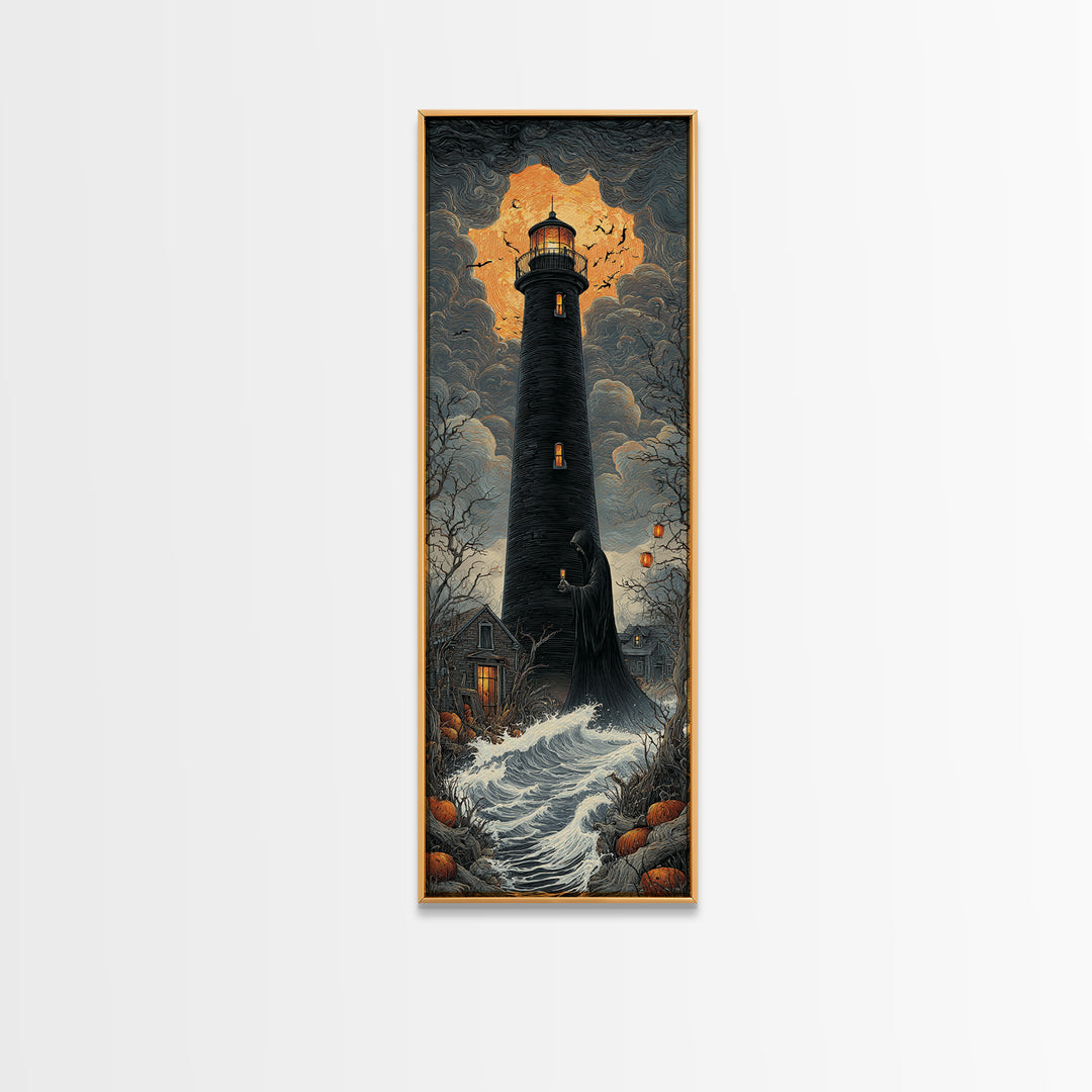 The Cursed Lighthouse, Tall Narrow Wall Art, Dark Halloween Decor, Canvas Print, Halloween Wall Decor, Gothic Home Decor, Dark Fantasy Art