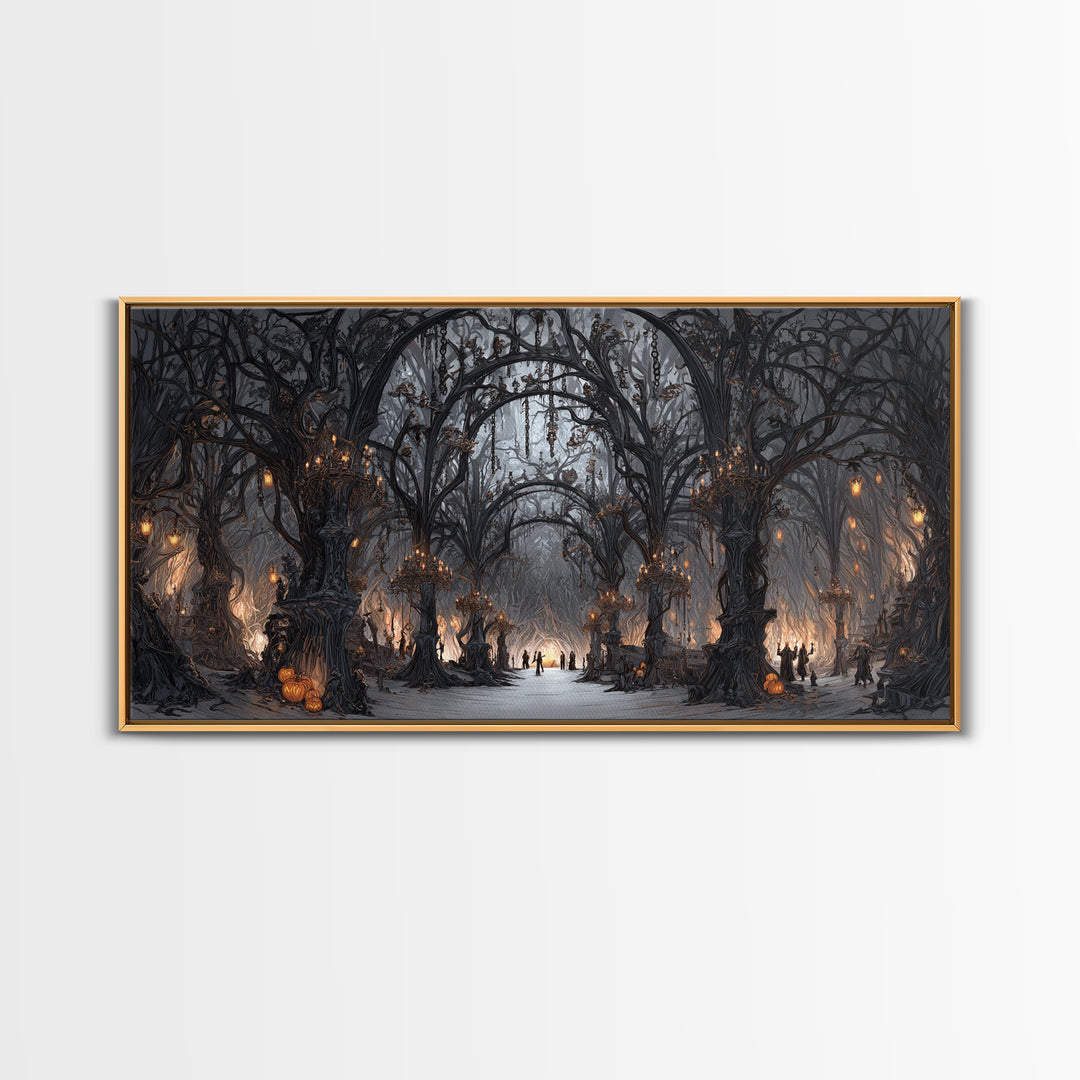 The Witch'S Forest, Wide Panoramic Art, Gothic Horror Wall Art, Framed Canvas Print, Halloween Wall Decor, Gothic Home Decor
