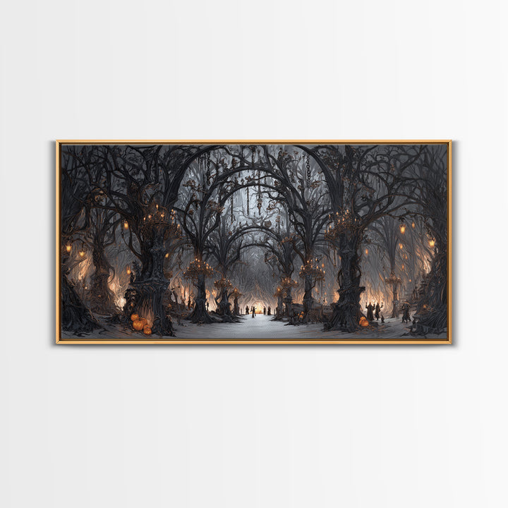 The Witch'S Forest, Wide Panoramic Art, Gothic Horror Wall Art, Framed Canvas Print, Halloween Wall Decor, Gothic Home Decor