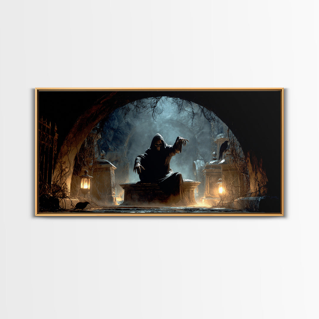 The Forgotten Crypt, Wide Panoramic Art, Gothic Horror Wall Art, Framed Canvas Print, Halloween Wall Decor, Gothic Home Decor