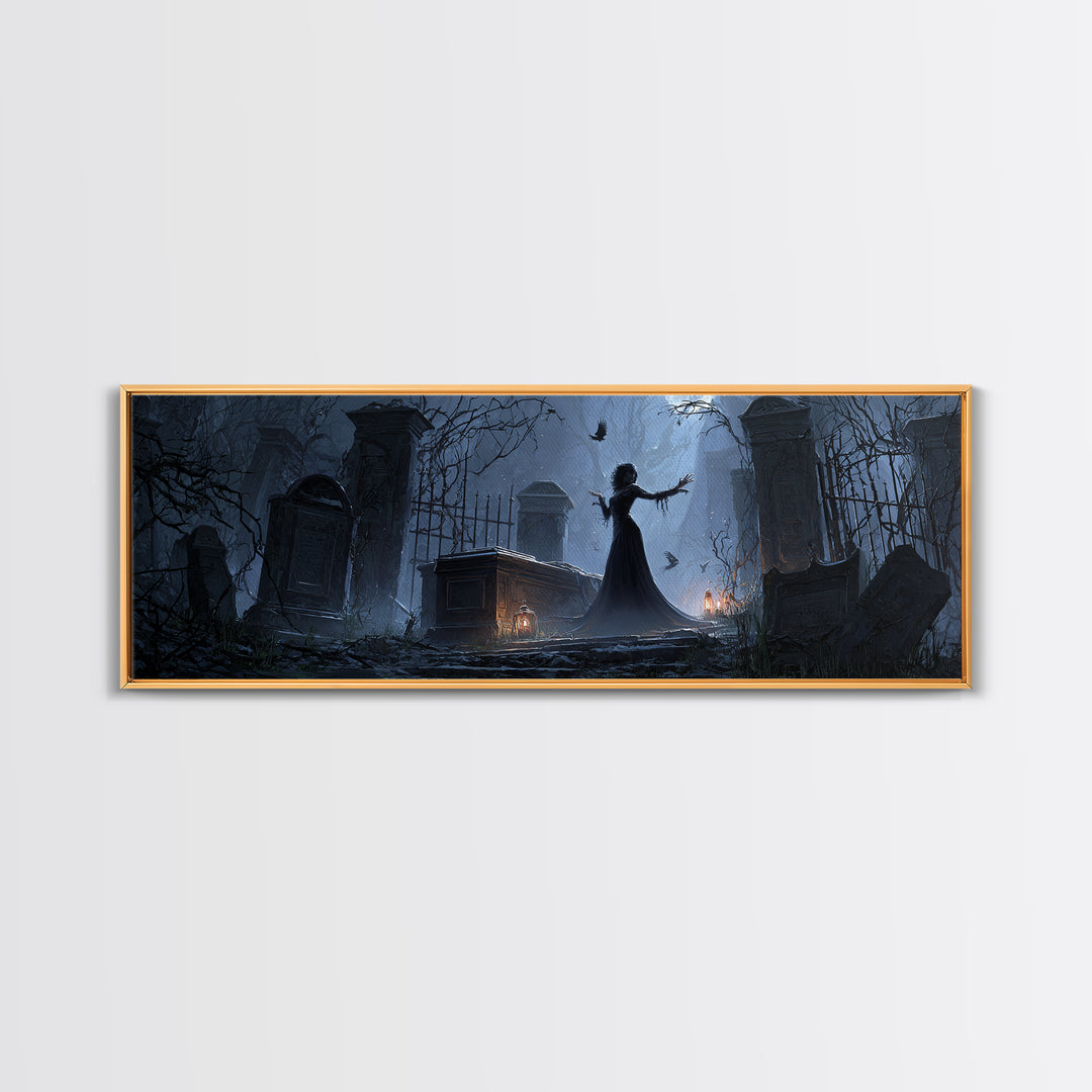 The Forgotten Crypt, Extra Wide Wall Art, Spooky Home Decor, Canvas Print, Halloween Wall Decor, Gothic Home Decor, Macabre Wall Art