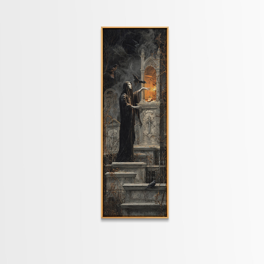 The Forgotten Crypt, Tall Narrow Wall Art, Macabre Wall Art, Framed Canvas Print, Halloween Wall Decor, Gothic Home Decor, Spooky Wall Decor
