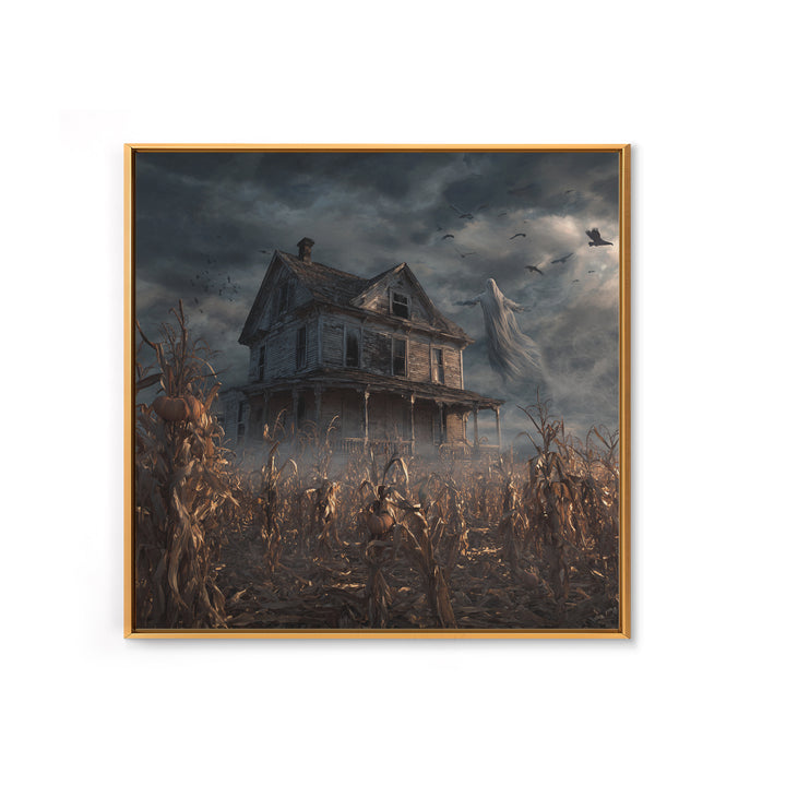 The Possessed Farmhouse, Square Wall Art, Gothic Horror Wall Art, Framed Canvas Print, Halloween Wall Decor, Gothic Home Decor