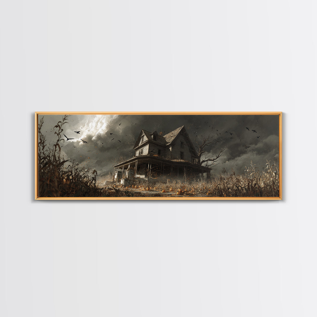 The Possessed Farmhouse, Extra Wide Wall Art, Gothic Horror Wall Art, Framed Canvas Print, Halloween Wall Decor, Gothic Home Decor