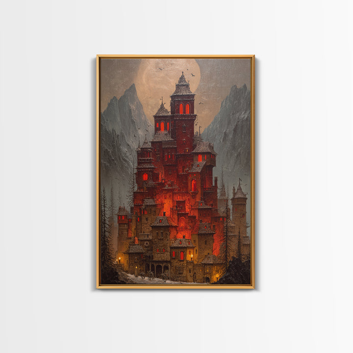 The Vampire Castle, Vertical Wall Art, Dark Fantasy Wall Art, Canvas Print, Halloween Wall Decor, Gothic Home Decor, Dark Fantasy Art