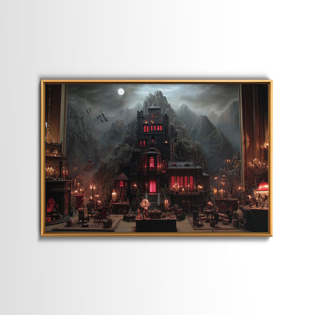 The Vampire Castle, Landscape Wall Art, Gothic Horror Wall Art, Framed Canvas Print, Halloween Wall Decor, Gothic Home Decor