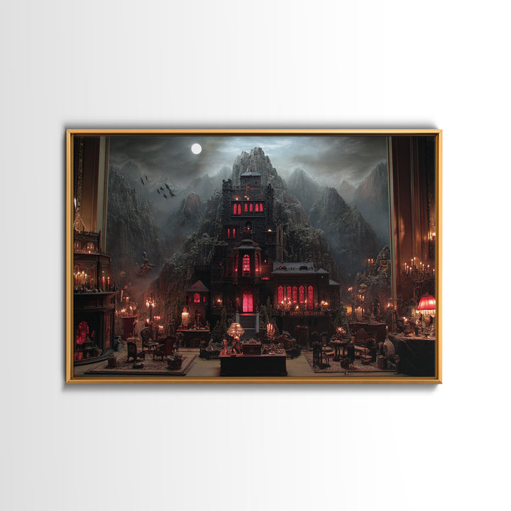 The Vampire Castle, Landscape Wall Art, Gothic Horror Wall Art, Framed Canvas Print, Halloween Wall Decor, Gothic Home Decor