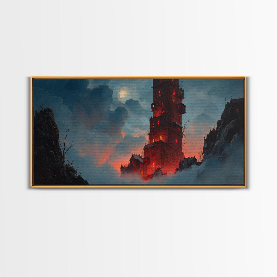 The Vampire Castle, Wide Panoramic Art, Dark Halloween Decor, Canvas Print, Halloween Wall Decor, Gothic Home Decor, Halloween Wall Art