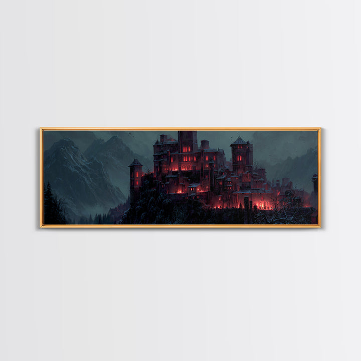 The Vampire Castle, Extra Wide Wall Art, Macabre Wall Art, Framed Canvas Print, Halloween Wall Decor, Gothic Home Decor, Spooky Wall Decor