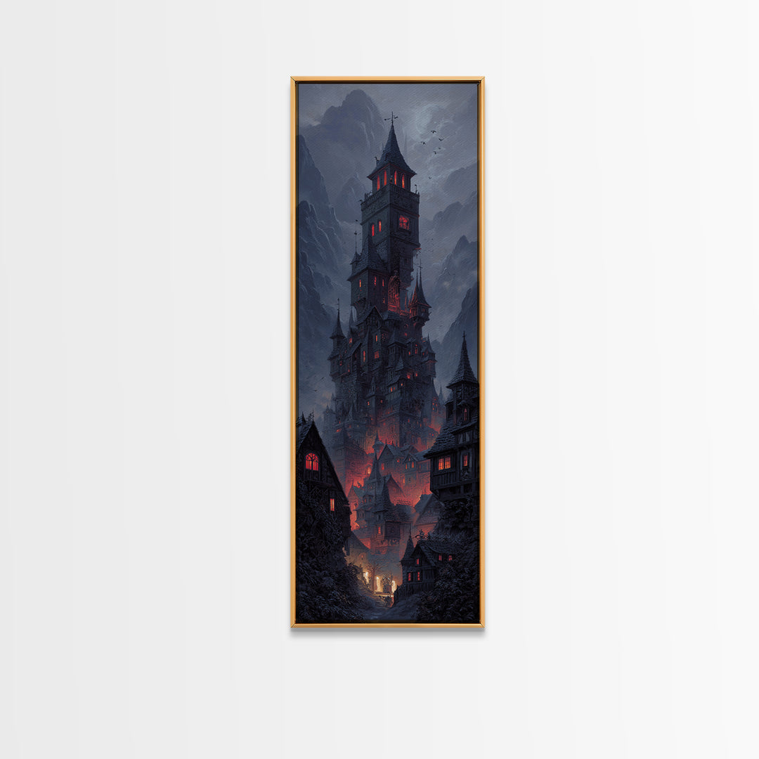 The Vampire Castle, Tall Narrow Wall Art, Spooky Home Decor, Canvas Print, Halloween Wall Decor, Gothic Home Decor, Halloween Wall Art