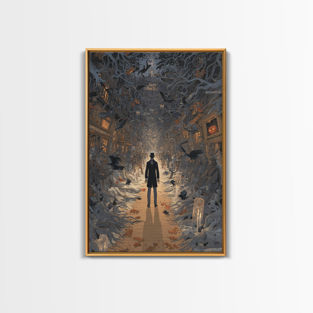 The Ghost Town Main Street, Vertical Wall Art, Gothic Horror Wall Art, Framed Canvas Print, Halloween Wall Decor, Gothic Home Decor