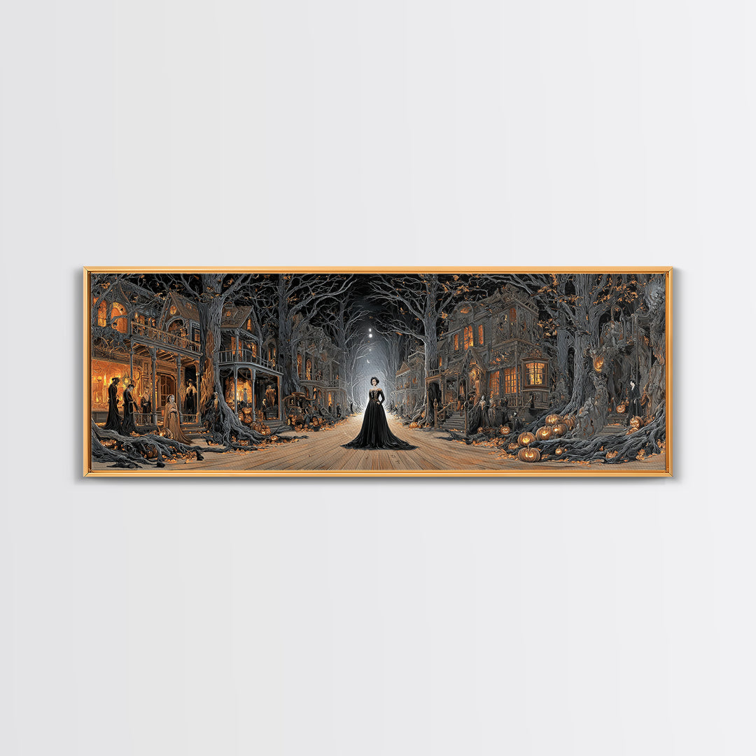 The Ghost Town Main Street, Extra Wide Wall Art, Dark Fantasy Wall Art, Canvas Print, Halloween Wall Decor, Gothic Home Decor