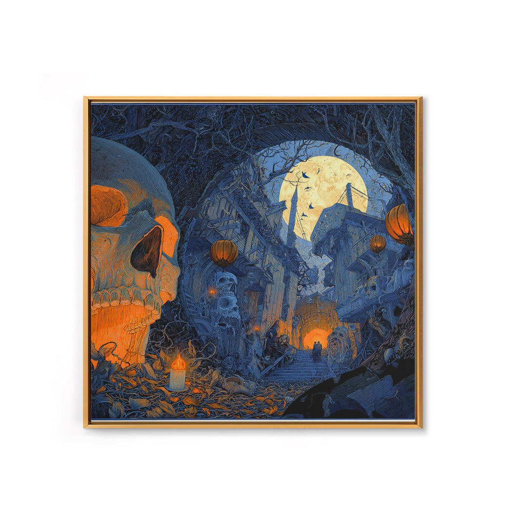 The Endless Catacombs, Square Wall Art, Haunted Gothic Art, Framed Canvas Print, Halloween Wall Decor, Gothic Home Decor, Dark Fantasy Art
