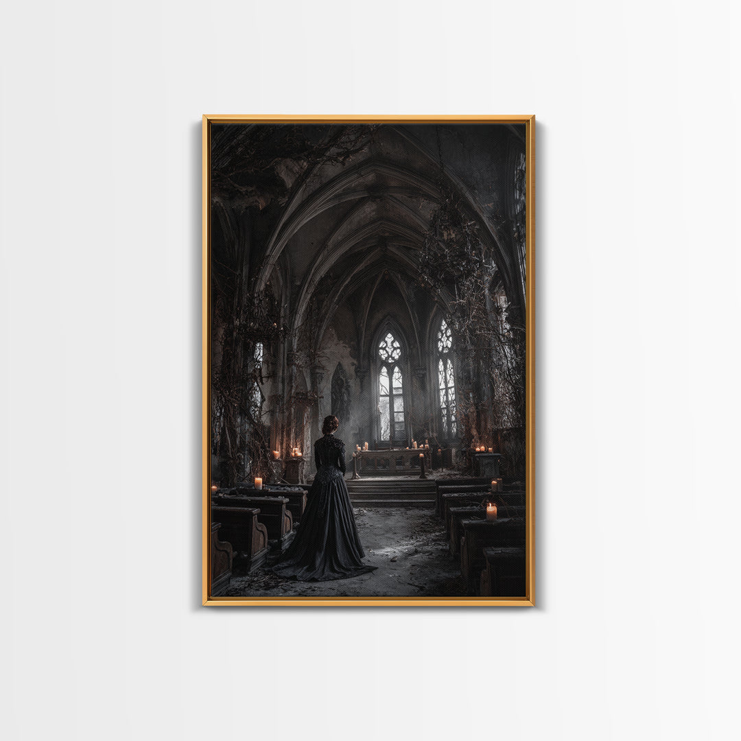 The Overgrown Chapel, Vertical Wall Art, Macabre Wall Art, Framed Canvas Print, Halloween Wall Decor, Gothic Home Decor, Spooky Wall Decor