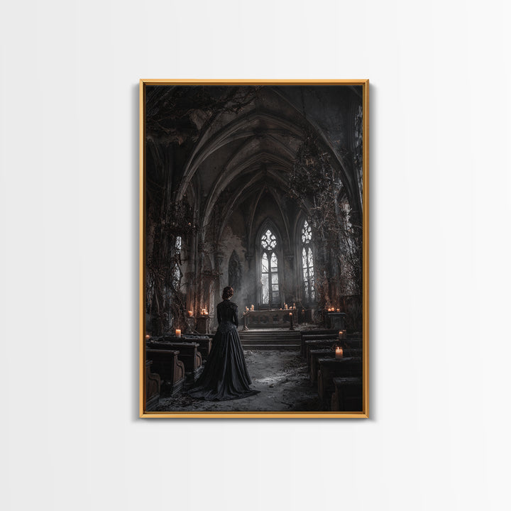 The Overgrown Chapel, Vertical Wall Art, Macabre Wall Art, Framed Canvas Print, Halloween Wall Decor, Gothic Home Decor, Spooky Wall Decor