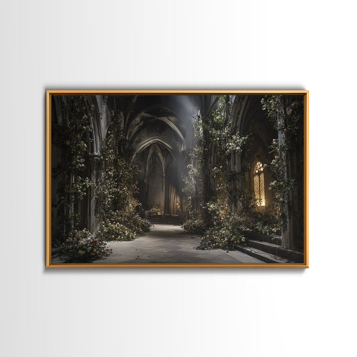 The Overgrown Chapel, Landscape Wall Art, Haunted Gothic Art, Framed Canvas Print, Halloween Wall Decor, Gothic Home Decor