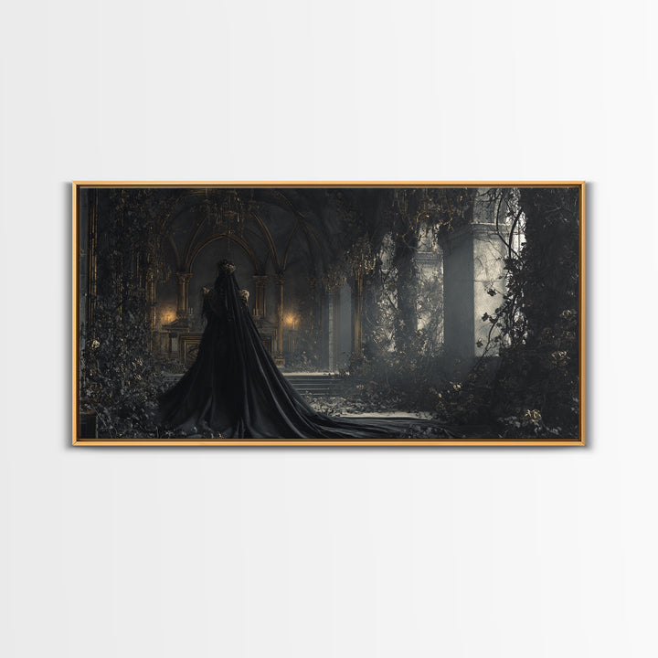 The Overgrown Chapel, Wide Panoramic Art, Macabre Wall Art, Framed Canvas Print, Halloween Wall Decor, Gothic Home Decor, Dark Fantasy Art