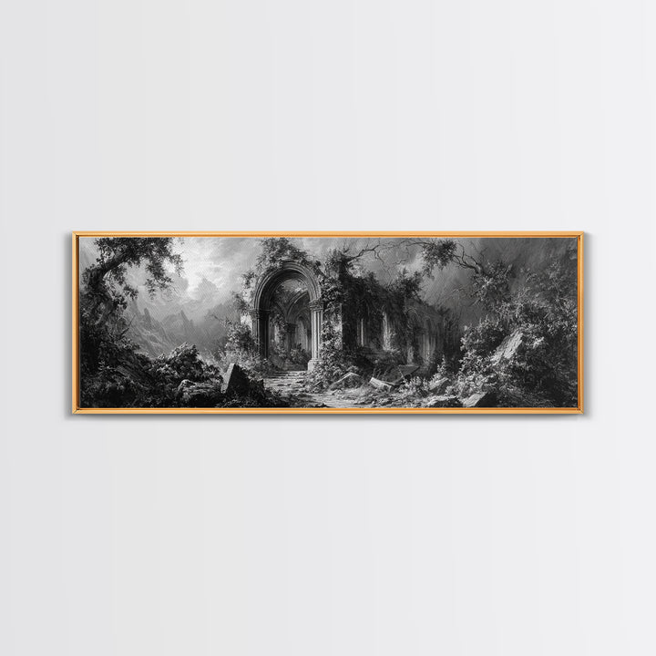 The Overgrown Chapel, Extra Wide Wall Art, Haunted Gothic Art, Framed Canvas Print, Halloween Wall Decor, Gothic Home Decor