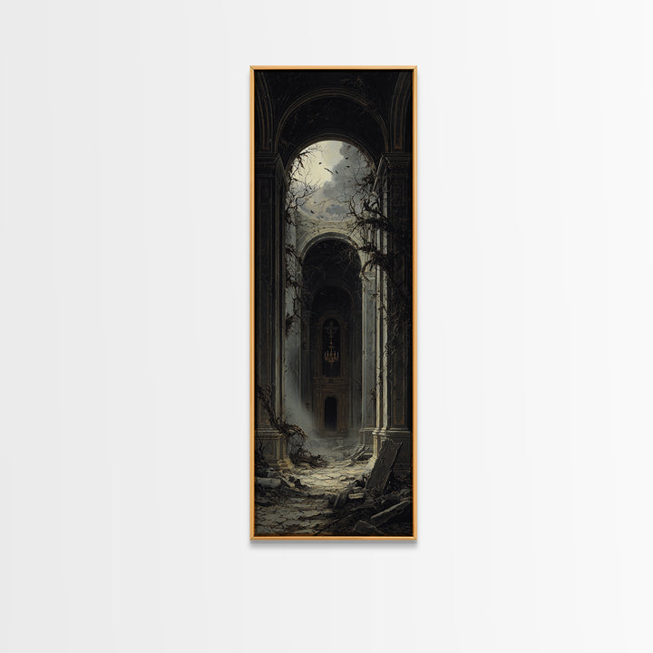 The Overgrown Chapel, Tall Narrow Wall Art, Dark Halloween Decor, Canvas Print, Halloween Wall Decor, Gothic Home Decor, Spooky Wall Decor