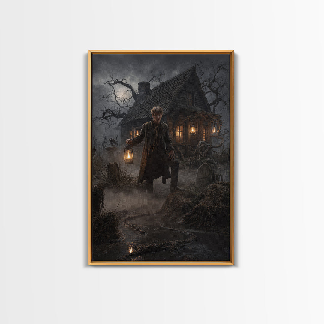 The Foggy Swamp Shack, Vertical Wall Art, Spooky Home Decor, Canvas Print, Halloween Wall Decor, Gothic Home Decor, Seasonal Home Decor