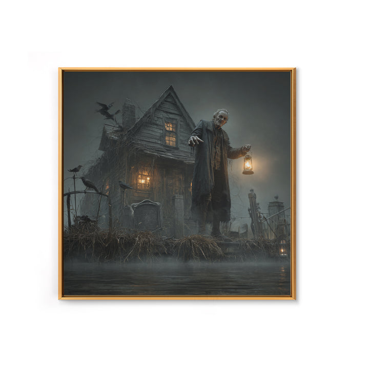 The Foggy Swamp Shack, Square Wall Art, Haunted Gothic Art, Framed Canvas Print, Halloween Wall Decor, Gothic Home Decor, Spooky Wall Decor