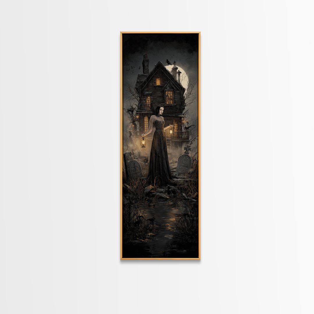 The Foggy Swamp Shack, Tall Narrow Wall Art, Spooky Home Decor, Canvas Print, Halloween Wall Decor, Gothic Home Decor, Macabre Wall Art