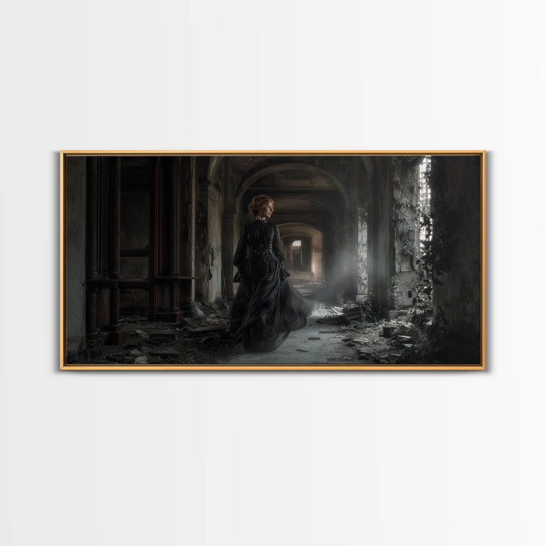 The Derelict Asylum, Wide Panoramic Art, Macabre Wall Art, Framed Canvas Print, Halloween Wall Decor, Gothic Home Decor, Horror Wall Art