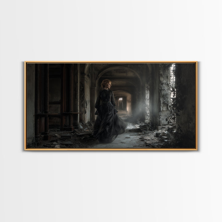 The Derelict Asylum, Wide Panoramic Art, Macabre Wall Art, Framed Canvas Print, Halloween Wall Decor, Gothic Home Decor, Horror Wall Art