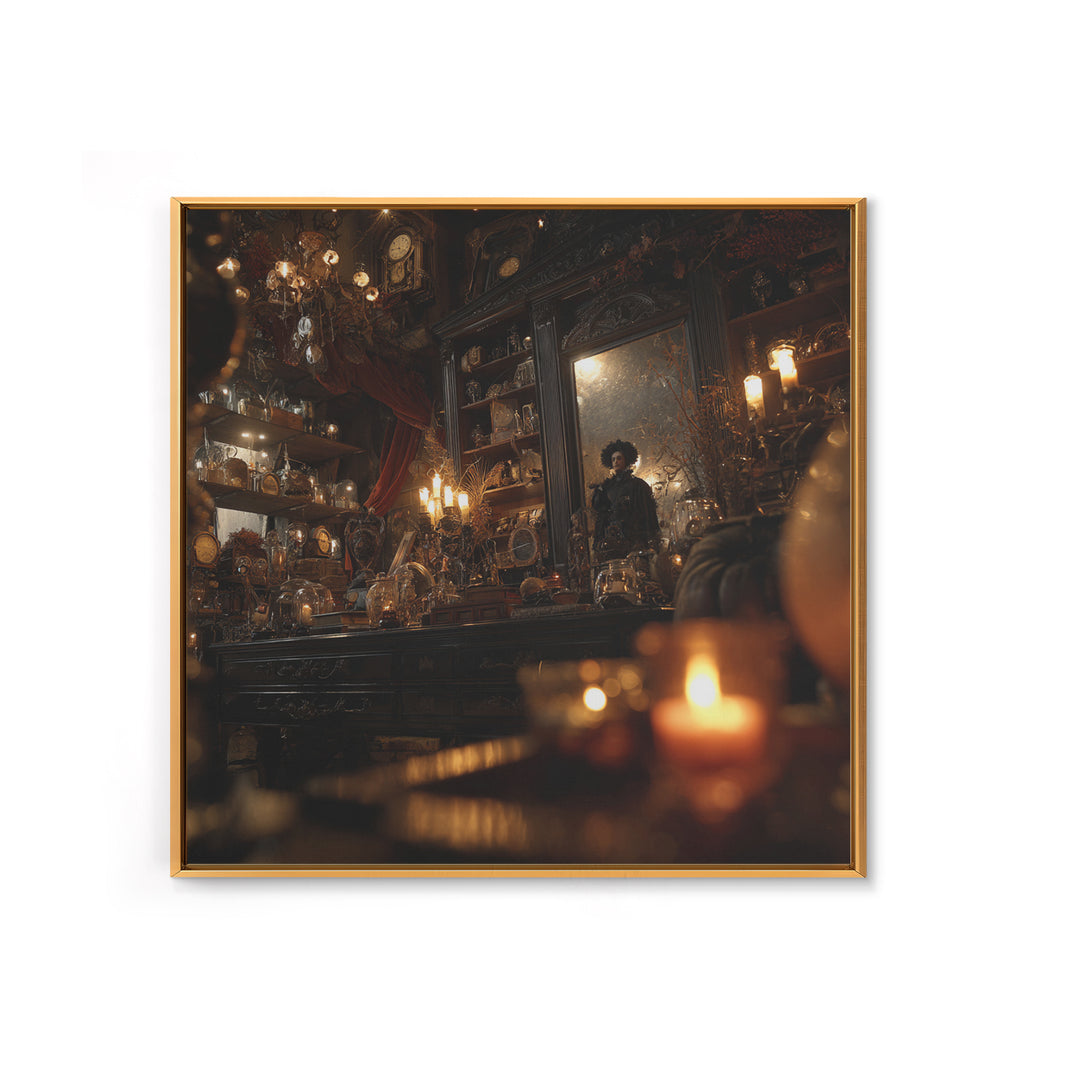 The Midnight Antique Shop, Square Wall Art, Haunted Gothic Art, Framed Canvas Print, Halloween Wall Decor, Gothic Home Decor