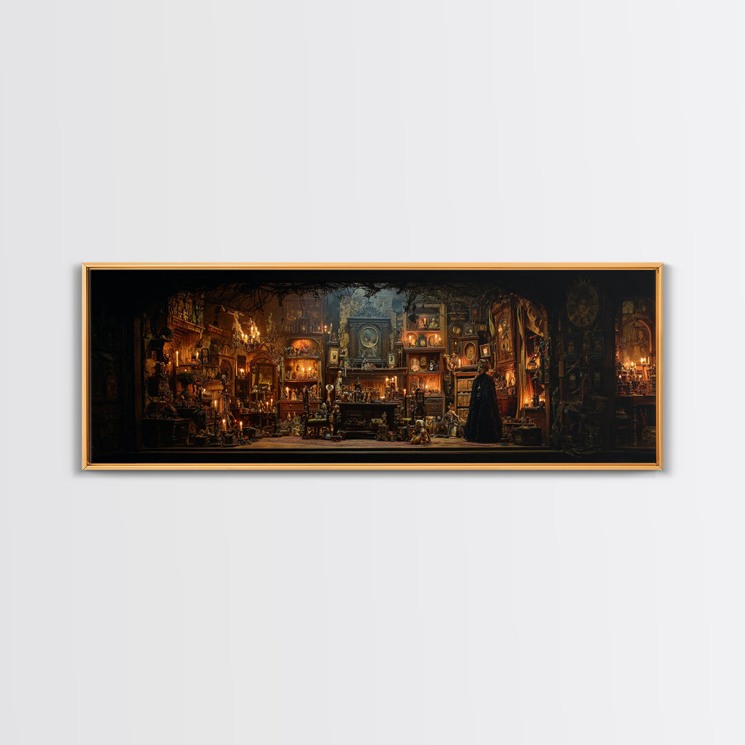 The Midnight Antique Shop, Extra Wide Wall Art, Gothic Horror Wall Art, Framed Canvas Print, Halloween Wall Decor, Gothic Home Decor