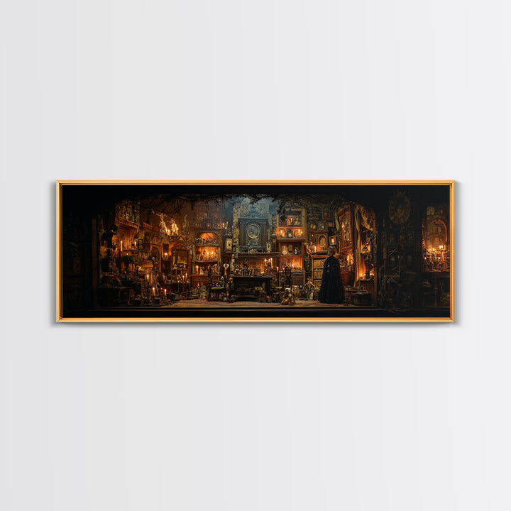 The Midnight Antique Shop, Extra Wide Wall Art, Gothic Horror Wall Art, Framed Canvas Print, Halloween Wall Decor, Gothic Home Decor