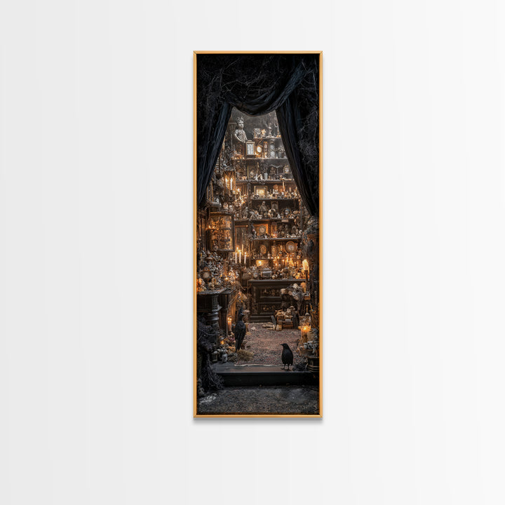 The Midnight Antique Shop, Tall Narrow Wall Art, Dark Fantasy Wall Art, Canvas Print, Halloween Wall Decor, Gothic Home Decor